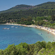 CHALKIDIKI, CENTRAL MACEDONIA, GREECE - AUGUST 25, 2014: Seascape of Agia Kiriaki Beach at Sithonia peninsula, Chalkidiki, Central Macedonia, Greece