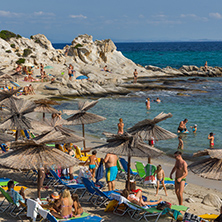 CHALKIDIKI, CENTRAL MACEDONIA, GREECE - AUGUST 26, 2014: Seascape of Orange Beach Kavourotripes at Sithonia peninsula, Chalkidiki, Central Macedonia, Greece