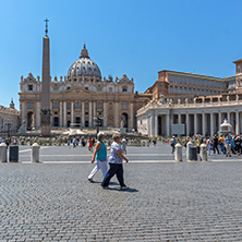VATICAN CITY, ROME, ITALY - JUNE 22, 2017: Amazing view of St. Peter"s Basilica and Saint Peter"s Square, Vatican City, Rome, Italy