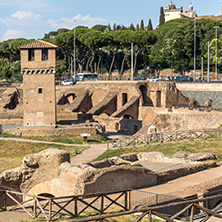 ROME, ITALY - JUNE 22, 2017: Amazing panoramic view of Circus Maximus in city of Rome, Italy