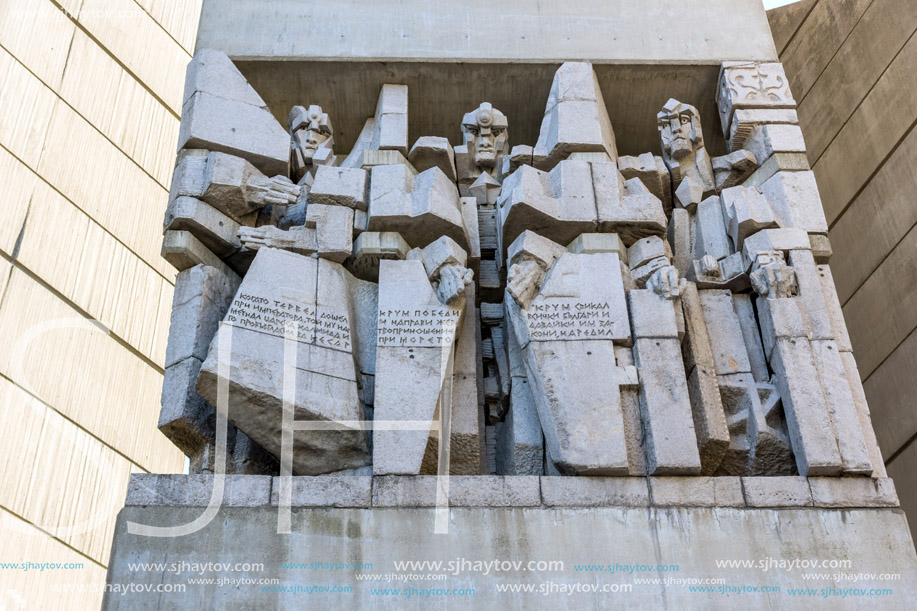 SHUMEN, BULGARIA - APRIL 10, 2017:   Founders of the Bulgarian State Monument near Town of Shumen, Bulgaria