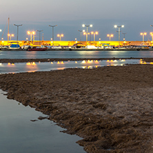 Night seascape of port and beach of Chernomorets, Burgas region, Bulgaria