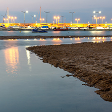 Night seascape of port and beach of Chernomorets, Burgas region, Bulgaria