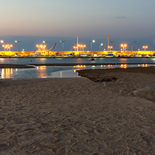 Night seascape of port and beach of Chernomorets, Burgas region, Bulgaria