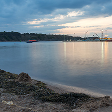 Night seascape of port and beach of Chernomorets, Burgas region, Bulgaria