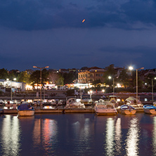 Night seascape of port and beach of Chernomorets, Burgas region, Bulgaria