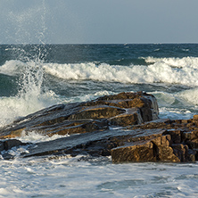 Sunset view of the rocks at the coastline of Chernomorets, Burgas region, Bulgaria