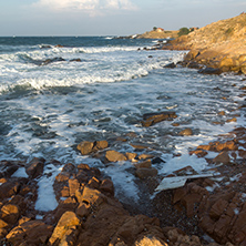 Sunset view of the rocks at the coastline of Chernomorets, Burgas region, Bulgaria