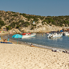 CHALKIDIKI, CENTRAL MACEDONIA, GREECE - AUGUST 25, 2014: Seascape of Kalamitsi beach at Sithonia peninsula, Chalkidiki, Central Macedonia, Greece