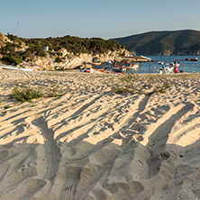 CHALKIDIKI, CENTRAL MACEDONIA, GREECE - AUGUST 25, 2014: Seascape of Kalamitsi beach at Sithonia peninsula, Chalkidiki, Central Macedonia, Greece