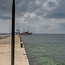 CHALKIDIKI, CENTRAL MACEDONIA, GREECE - AUGUST 25, 2014: Panorama of Coastline of town of Neos Marmaras at Sithonia peninsula, Chalkidiki, Central Macedonia, Greece