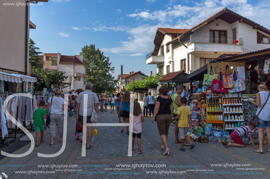 CHERNOMORETS, BULGARIA - AUGUST 16, 2017:  Typical street of village of Chernomorets, Burgas region, Bulgaria