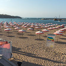 CHERNOMORETS, BULGARIA - AUGUST 16, 2017:  Seascape of port and beach of Chernomorets, Burgas region, Bulgaria