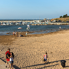 CHERNOMORETS, BULGARIA - AUGUST 16, 2017:  Seascape of port and beach of Chernomorets, Burgas region, Bulgaria