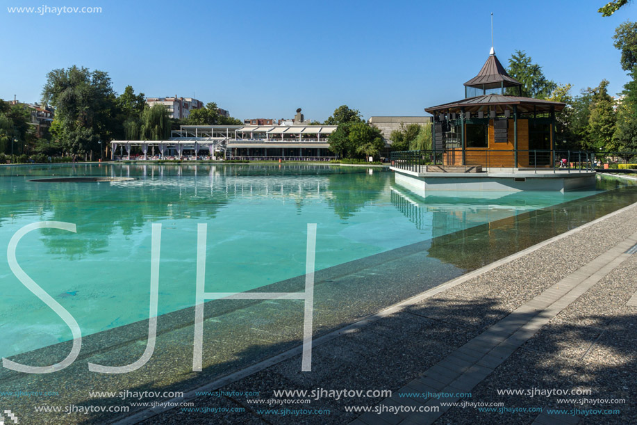 PLOVDIV, BULGARIA - SEPTEMBER 1, 2017:  Panoramic view  of Singing Fountains in City of Plovdiv, Bulgaria