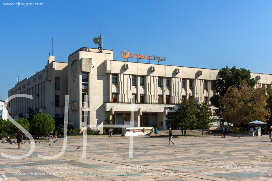 PLOVDIV, BULGARIA - SEPTEMBER 1, 2017:  Panorama of Knyaz Alexander I street in city of Plovdiv, Bulgaria