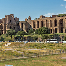 ROME, ITALY - JUNE 22, 2017: Amazing panoramic view of Circus Maximus and Palatine Hill in city of Rome, Italy