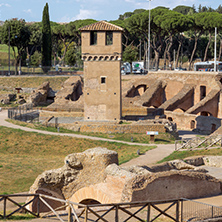 ROME, ITALY - JUNE 22, 2017: Amazing panoramic view of Circus Maximus and Palatine Hill in city of Rome, Italy