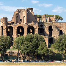 ROME, ITALY - JUNE 22, 2017: Amazing panoramic view of Circus Maximus and Palatine Hill in city of Rome, Italy