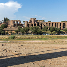 ROME, ITALY - JUNE 22, 2017: Amazing panoramic view of Circus Maximus and Palatine Hill in city of Rome, Italy