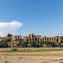 ROME, ITALY - JUNE 22, 2017: Amazing panoramic view of Circus Maximus and Palatine Hill in city of Rome, Italy