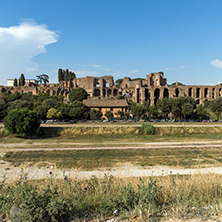 ROME, ITALY - JUNE 22, 2017: Amazing panoramic view of Circus Maximus and Palatine Hill in city of Rome, Italy