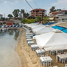 CHALKIDIKI, CENTRAL MACEDONIA, GREECE - AUGUST 25, 2014:  Panoramic view of town of Neos Marmaras at Sithonia peninsula, Chalkidiki, Central Macedonia, Greece