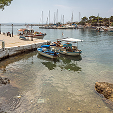 CHALKIDIKI, CENTRAL MACEDONIA, GREECE - AUGUST 25, 2014:  Panoramic view of town of Neos Marmaras at Sithonia peninsula, Chalkidiki, Central Macedonia, Greece
