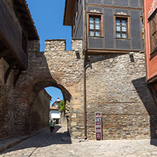 PLOVDIV, BULGARIA - SEPTEMBER 1, 2017:  Hisar Kapia - Ancient gate in Plovdiv old town, Bulgaria