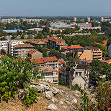 PLOVDIV, BULGARIA - SEPTEMBER 1, 2017:  Amazing Panorama to City of Plovdiv from nebet tepe hill, Bulgaria