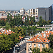 PLOVDIV, BULGARIA - SEPTEMBER 1, 2017:  Amazing Panorama to City of Plovdiv from nebet tepe hill, Bulgaria