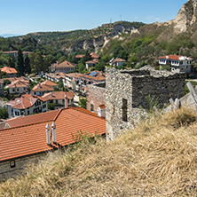Sand pyramids, Ruins of Medieval fortress and Panorama to town of Melnik, Blagoevgrad region, Bulgaria