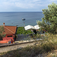 CHALKIDIKI, CENTRAL MACEDONIA, GREECE - AUGUST 25, 2014: Seascape of Psakoudia Beach at Sithonia peninsula, Chalkidiki, Central Macedonia, Greece