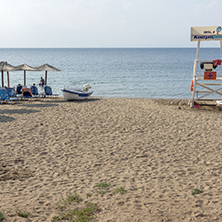 CHALKIDIKI, CENTRAL MACEDONIA, GREECE - AUGUST 25, 2014: Seascape of Fisher Beach Psakoudia at Sithonia peninsula, Chalkidiki, Central Macedonia, Greece