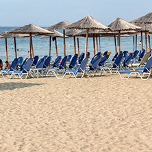 CHALKIDIKI, CENTRAL MACEDONIA, GREECE - AUGUST 25, 2014: Seascape of Fisher Beach Psakoudia at Sithonia peninsula, Chalkidiki, Central Macedonia, Greece