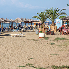 CHALKIDIKI, CENTRAL MACEDONIA, GREECE - AUGUST 25, 2014: Seascape of Fisher Beach Psakoudia at Sithonia peninsula, Chalkidiki, Central Macedonia, Greece