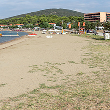 CHALKIDIKI, CENTRAL MACEDONIA, GREECE - AUGUST 25, 2014: Seascape of Psakoudia Beach at Sithonia peninsula, Chalkidiki, Central Macedonia, Greece