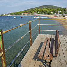 CHALKIDIKI, CENTRAL MACEDONIA, GREECE - AUGUST 25, 2014: Seascape of Psakoudia Beach at Sithonia peninsula, Chalkidiki, Central Macedonia, Greece