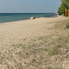 CHALKIDIKI, CENTRAL MACEDONIA, GREECE - AUGUST 25, 2014: Seascape of Blue Dolphin Beach at Sithonia peninsula, Chalkidiki, Central Macedonia, Greece