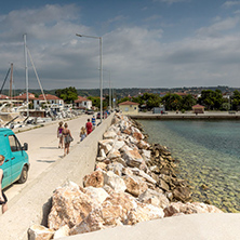 CHALKIDIKI, CENTRAL MACEDONIA, GREECE - AUGUST 25, 2014:  Seascape of port of Nikiti at Sithonia peninsula, Chalkidiki, Central Macedonia, Greece