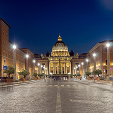 ROME, ITALY - JUNE 22, 2017: Amazing Night photo of Vatican and St. Peter"s Basilica in Rome, Italy