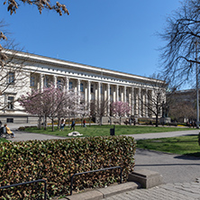 SOFIA, BULGARIA - APRIL 1, 2017: Spring view of National Library St. Cyril and St. Methodius in Sofia, Bulgaria