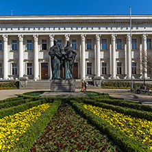 SOFIA, BULGARIA - APRIL 1, 2017: Spring view of National Library St. Cyril and St. Methodius in Sofia, Bulgaria