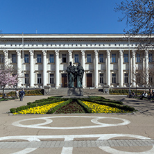 SOFIA, BULGARIA - APRIL 1, 2017: Spring view of National Library St. Cyril and St. Methodius in Sofia, Bulgaria