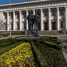 SOFIA, BULGARIA - APRIL 1, 2017: Spring view of National Library St. Cyril and St. Methodius in Sofia, Bulgaria