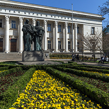 SOFIA, BULGARIA - APRIL 1, 2017: Spring view of National Library St. Cyril and St. Methodius in Sofia, Bulgaria