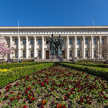 SOFIA, BULGARIA - APRIL 1, 2017: Spring view of National Library St. Cyril and St. Methodius in Sofia, Bulgaria