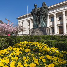 SOFIA, BULGARIA - APRIL 1, 2017: Spring view of National Library St. Cyril and St. Methodius in Sofia, Bulgaria