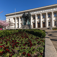 SOFIA, BULGARIA - APRIL 1, 2017: Spring view of National Library St. Cyril and St. Methodius in Sofia, Bulgaria