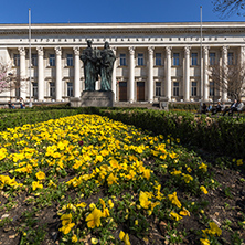 SOFIA, BULGARIA - APRIL 1, 2017: Spring view of National Library St. Cyril and St. Methodius in Sofia, Bulgaria